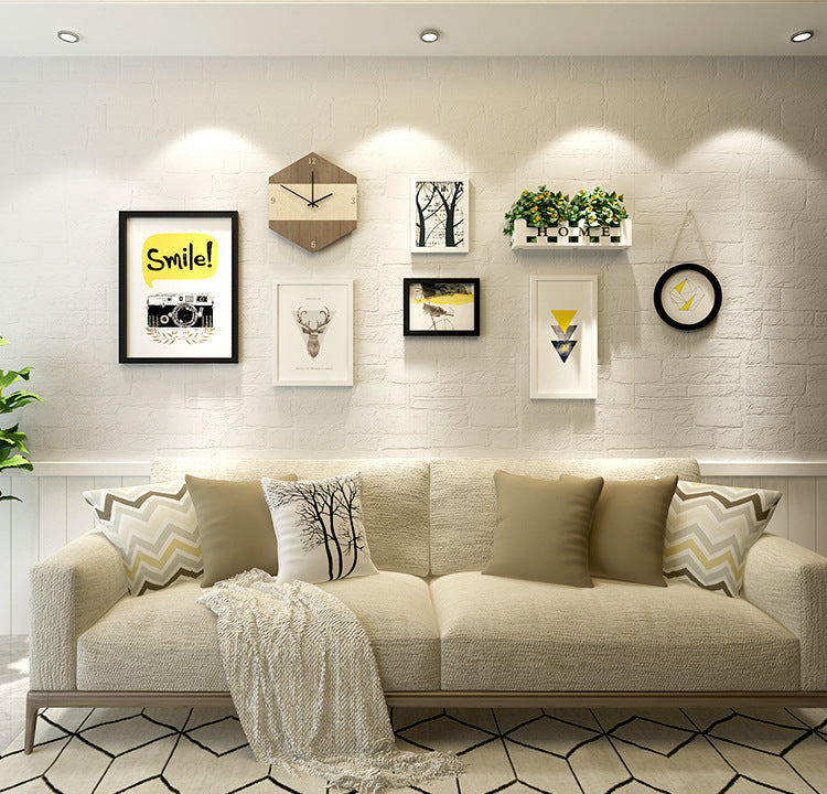 Modern Living Room Decorative Painting Photo frame Clock Set with Planter - Bliss Vie