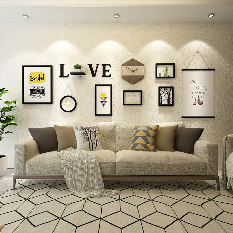 Modern Living Room Decorative Painting Photo frame Clock Set - 7 frames and Love - Bliss Vie