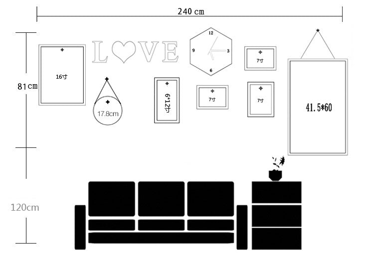 Modern Living Room Decorative Painting Photo frame Clock Set - 7 frames and Love - Bliss Vie