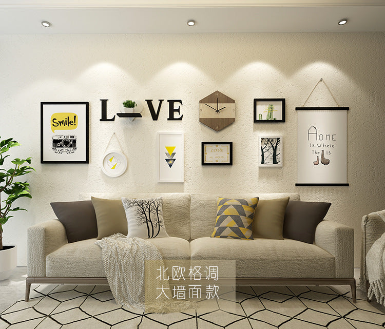 Modern Living Room Decorative Painting Photo frame Clock Set - 7 frames and Love - Bliss Vie