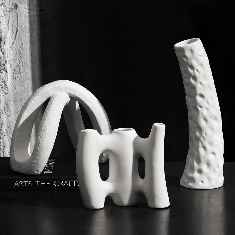 Abstract Long Ceramic Vase | Home Decor cabinet Sleek Contemporary Sophisticated Unique Elegant Decorative Trendy stylish Minimalist Artistic Luxury Designer tabletop table decor accessories tableware living room decor coffee table decor