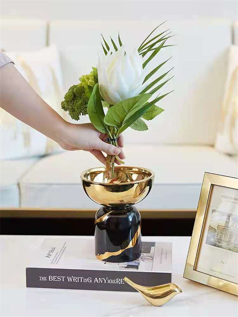 Black Gold Ceramic Vase | Sleek and Modern Home Decor cabinet Sleek Contemporary Sophisticated Unique Elegant Decorative Trendy stylish Minimalist Artistic Luxury Designer tabletop table decor accessories tableware living room decor coffee table decor