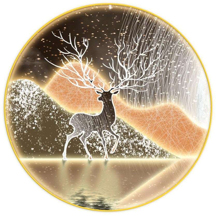 Mountain Deer Round Painting with LED - Bliss Vie