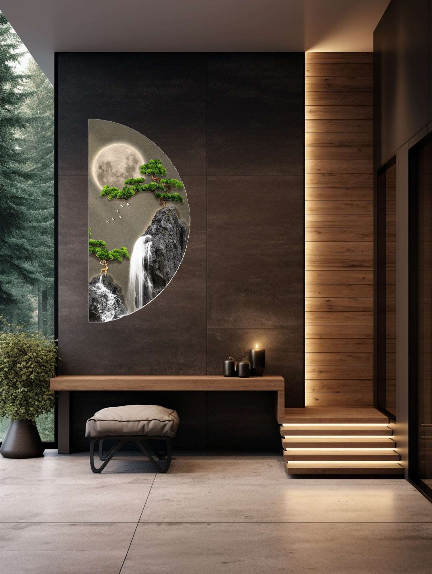 Wall Décor Semi Circle Moon with LED - Bliss Vie