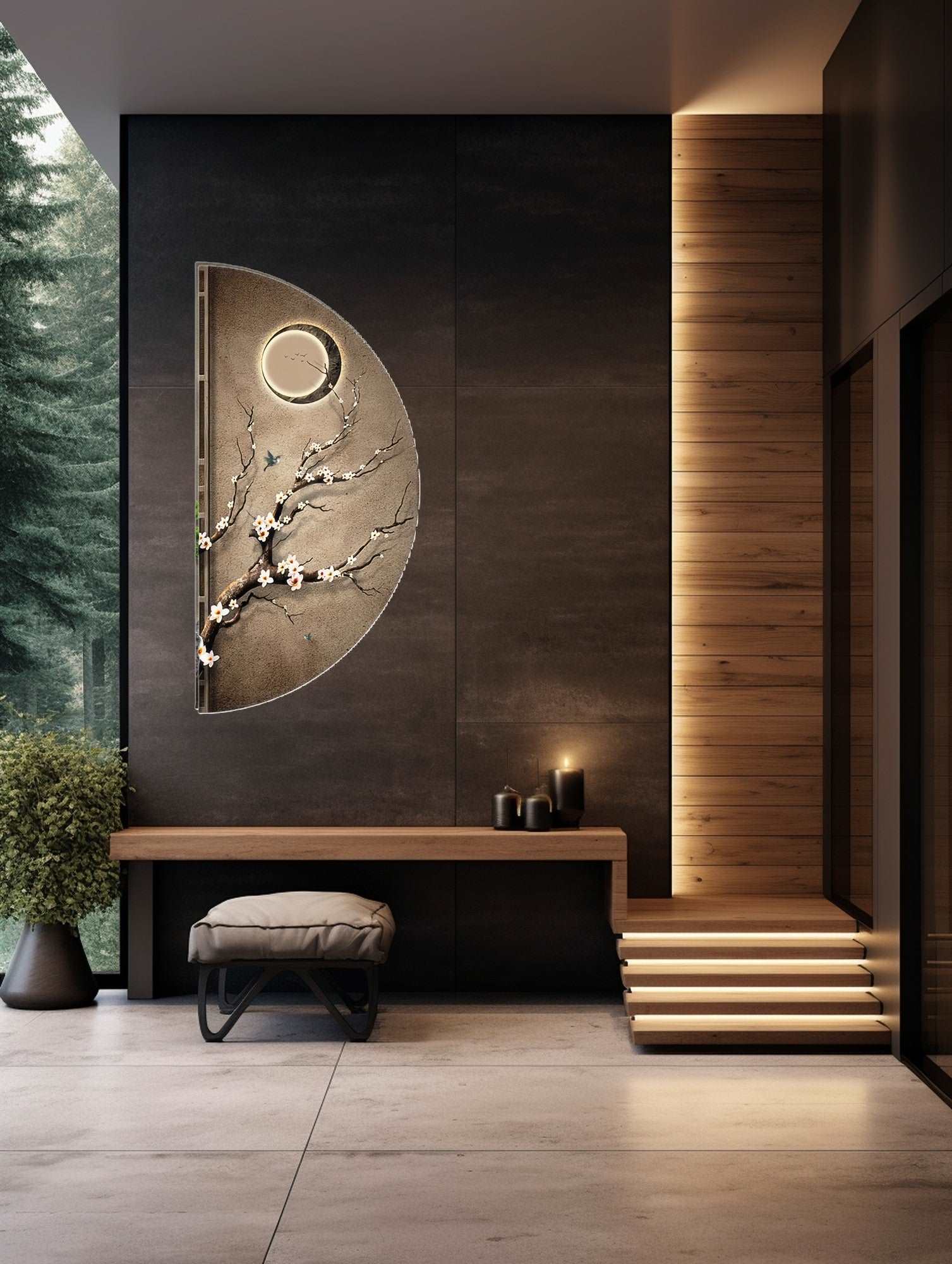 Wall Décor Semi Circle Branches with LED - Bliss Vie