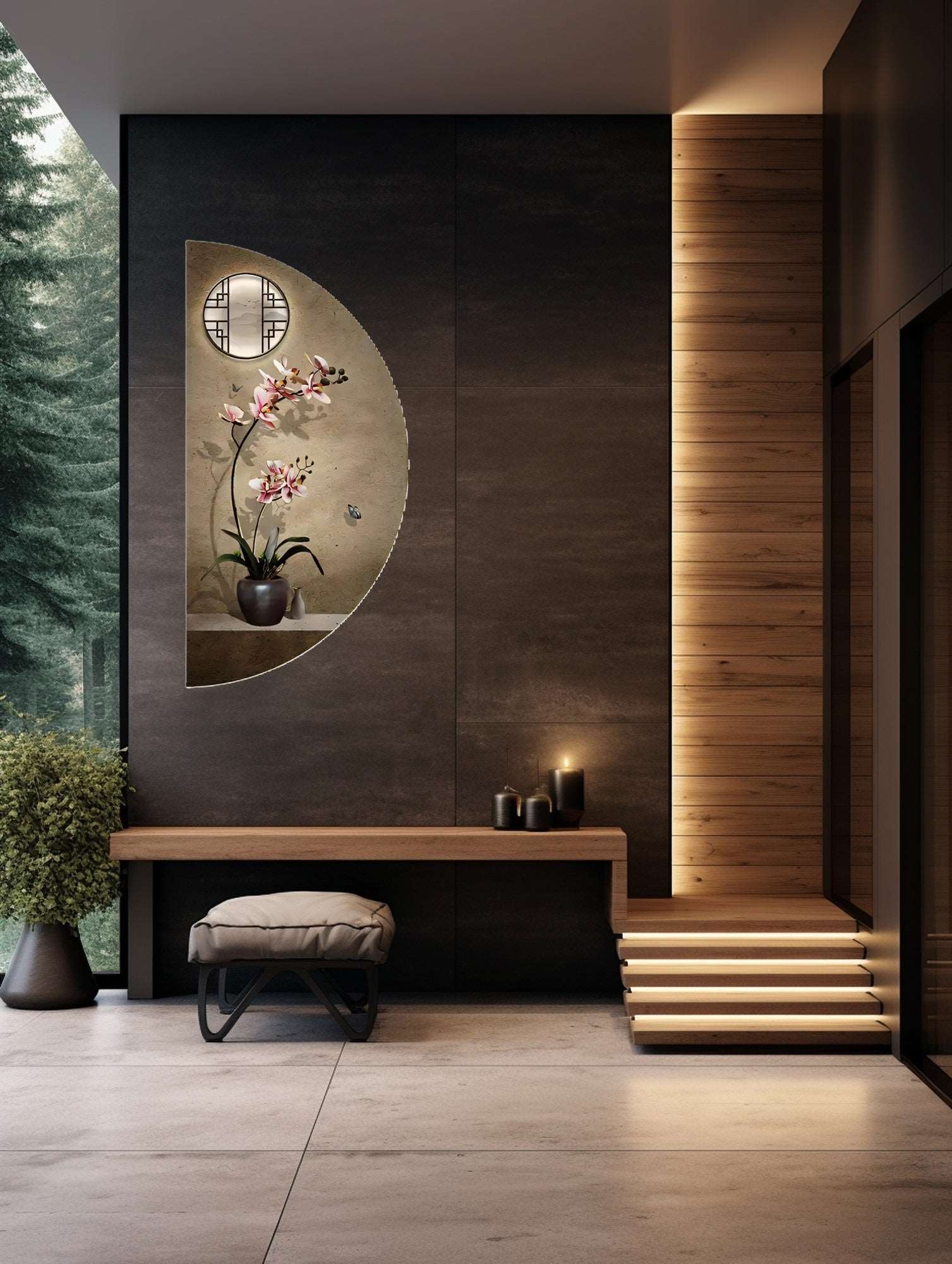 Wall Décor Semi Circle Flower Pot with LED - Bliss Vie