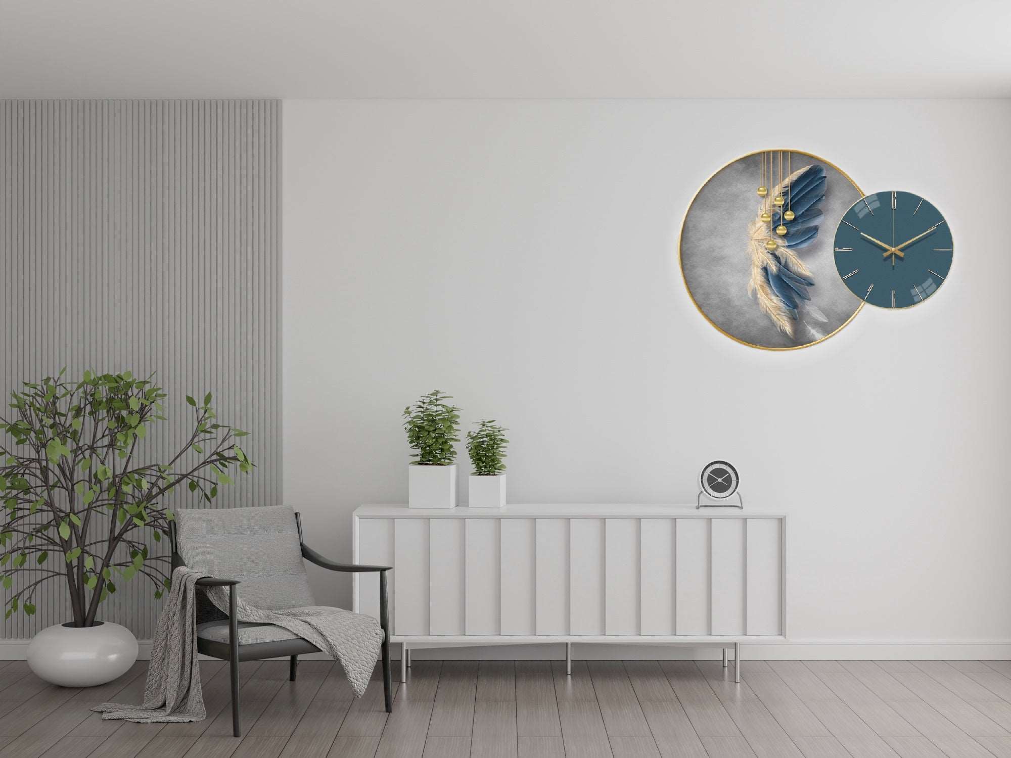 Wall Clock with Painting Contemporary Round - Bliss Vie