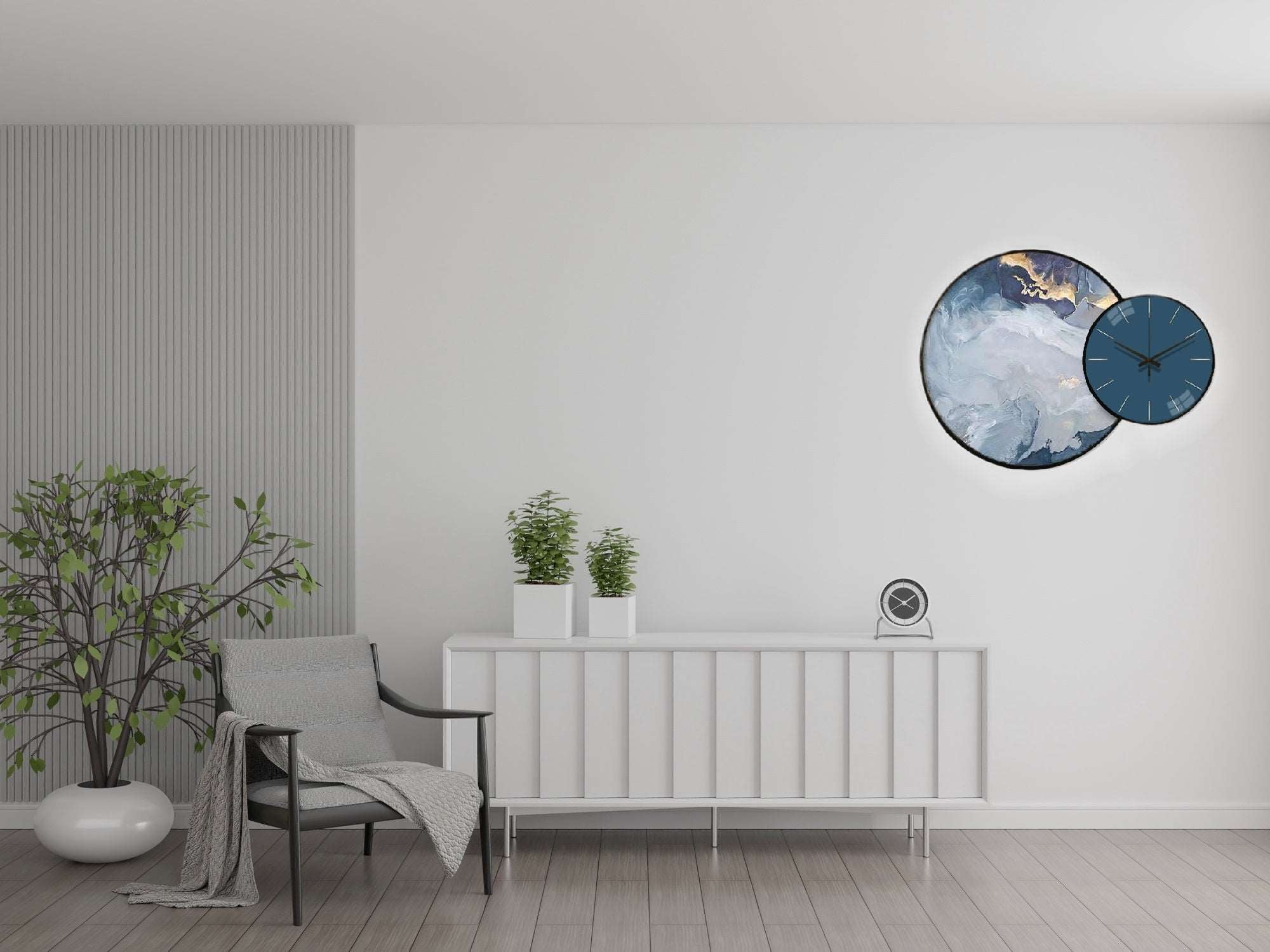 Wall Clock with Painting Abstract Round - Bliss Vie