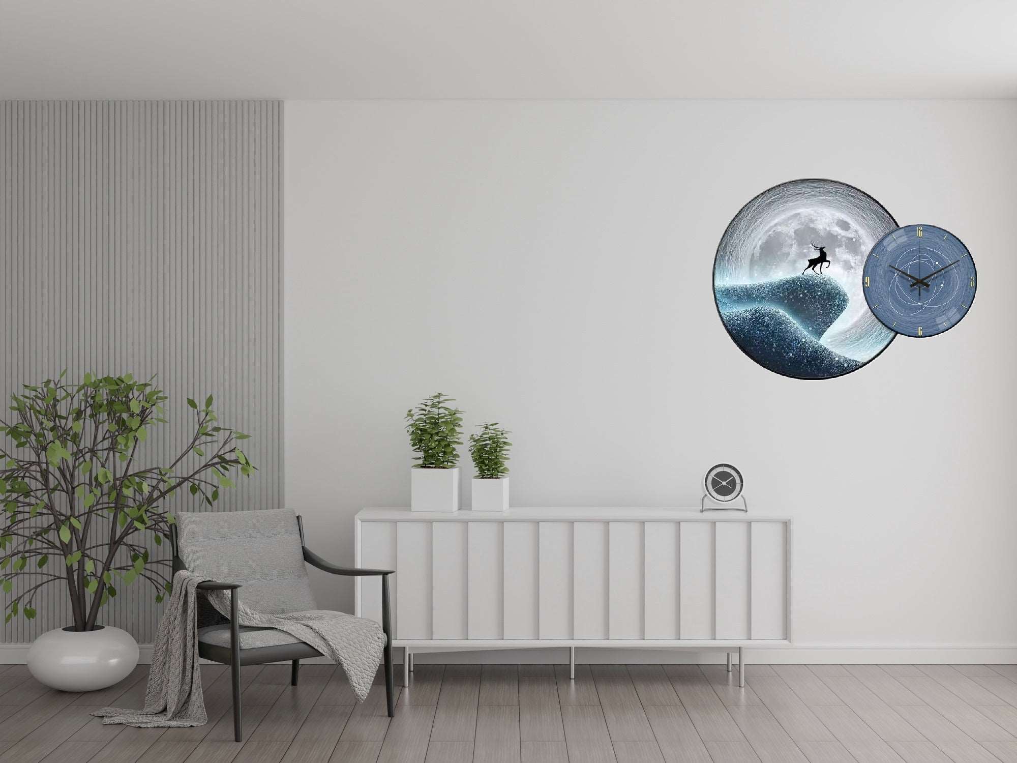 Wall Clock with Painting Moon Round - Bliss Vie
