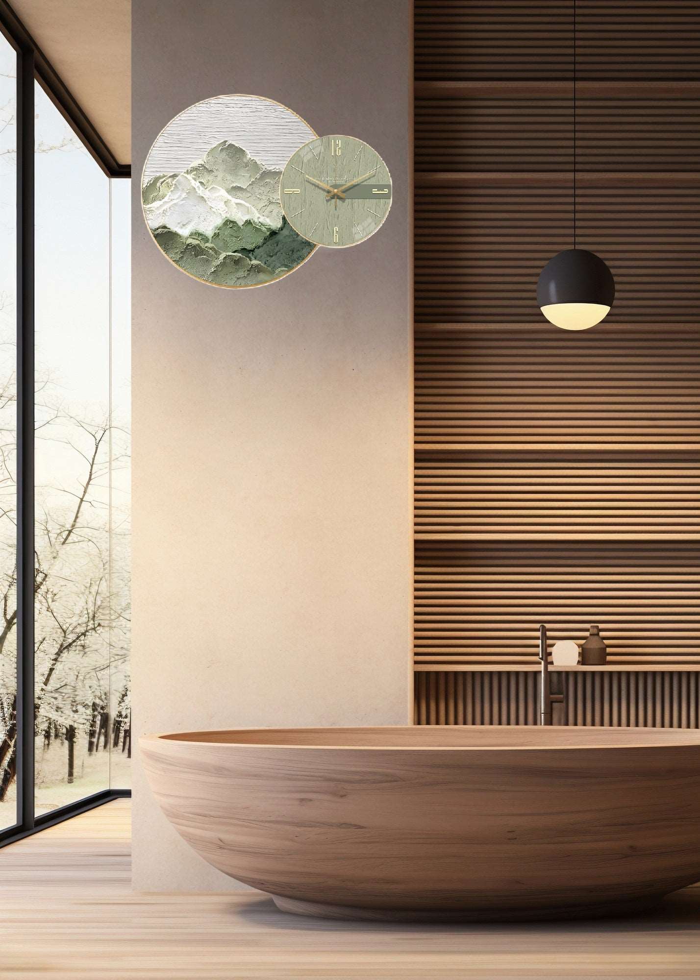 Wall Clock with Painting Mountain Round - Bliss Vie