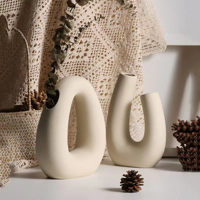 Nordic Ceramic Vase - O Shaped - Minimalist Home Decor Accent cabinet Sleek Contemporary Sophisticated Unique Elegant Decorative Trendy stylish Minimalist Artistic Luxury Designer tabletop table decor accessories tableware living room decor coffee table decor