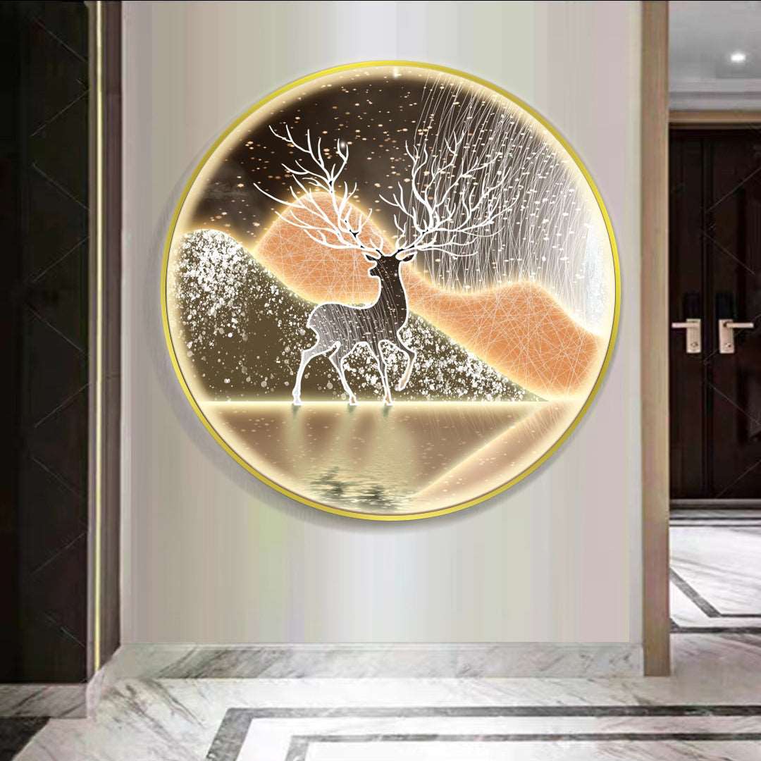 Mountain Deer Round Painting with LED - Bliss Vie