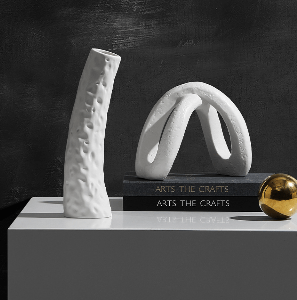 Abstract Long Ceramic Vase | Home Decor cabinet Sleek Contemporary Sophisticated Unique Elegant Decorative Trendy stylish Minimalist Artistic Luxury Designer tabletop table decor accessories tableware living room decor coffee table decor