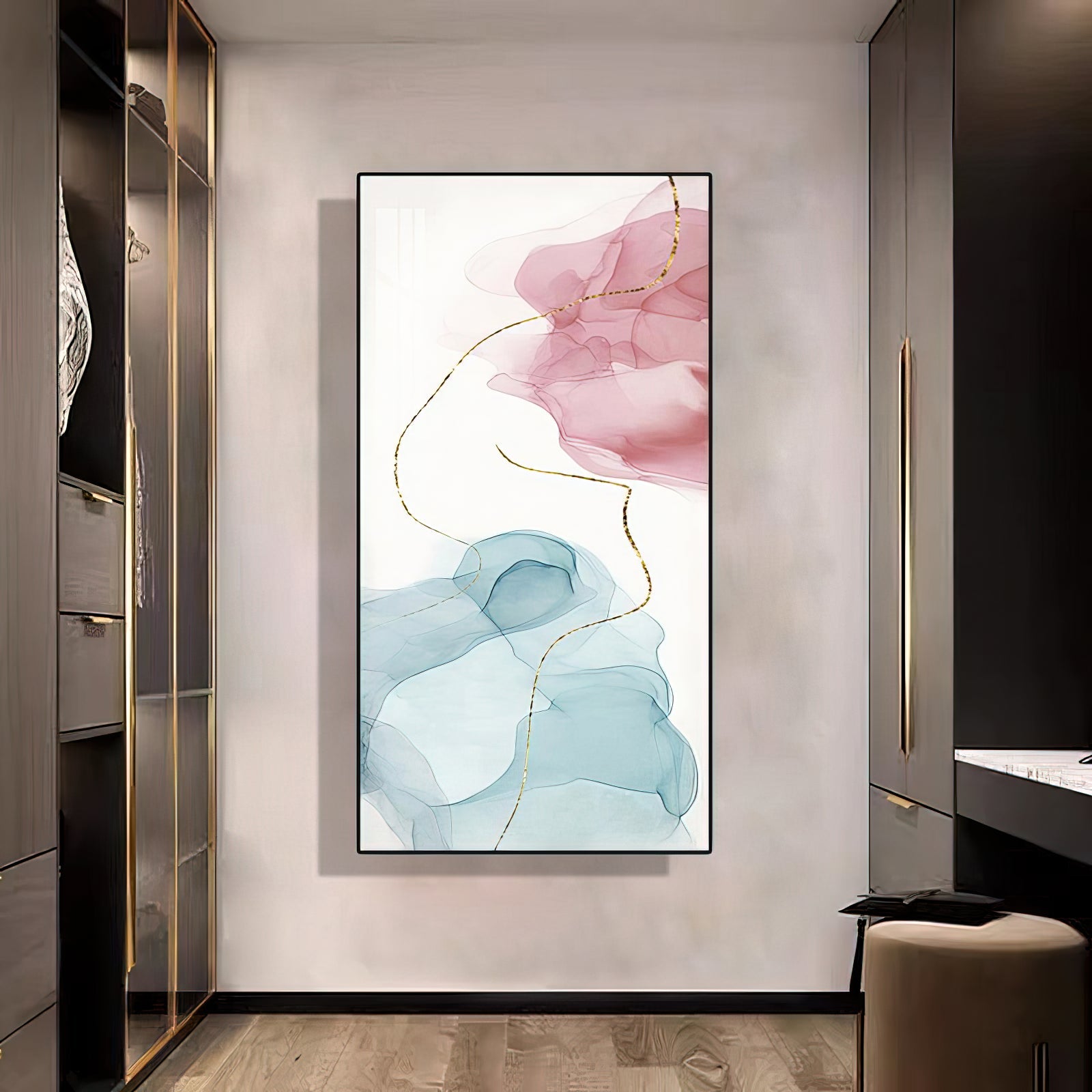 Pinky Bluish Light Theme Abstract Wall Painting - 50x100 cm Artwork Home Decor crystal porcelain Framed Large wall wall art wall accents