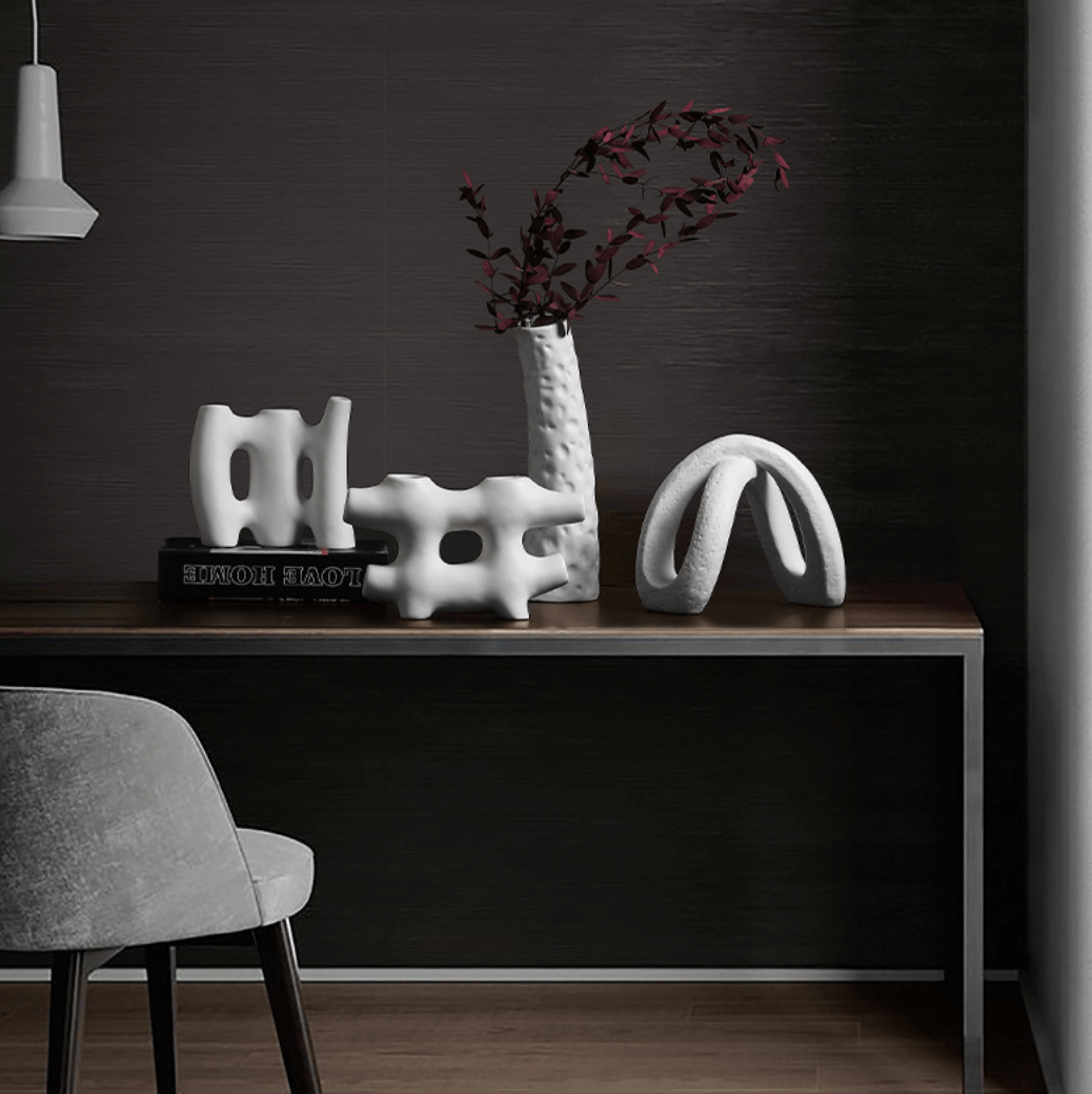 Abstract Long Ceramic Vase | Home Decor cabinet Sleek Contemporary Sophisticated Unique Elegant Decorative Trendy stylish Minimalist Artistic Luxury Designer tabletop table decor accessories tableware living room decor coffee table decor