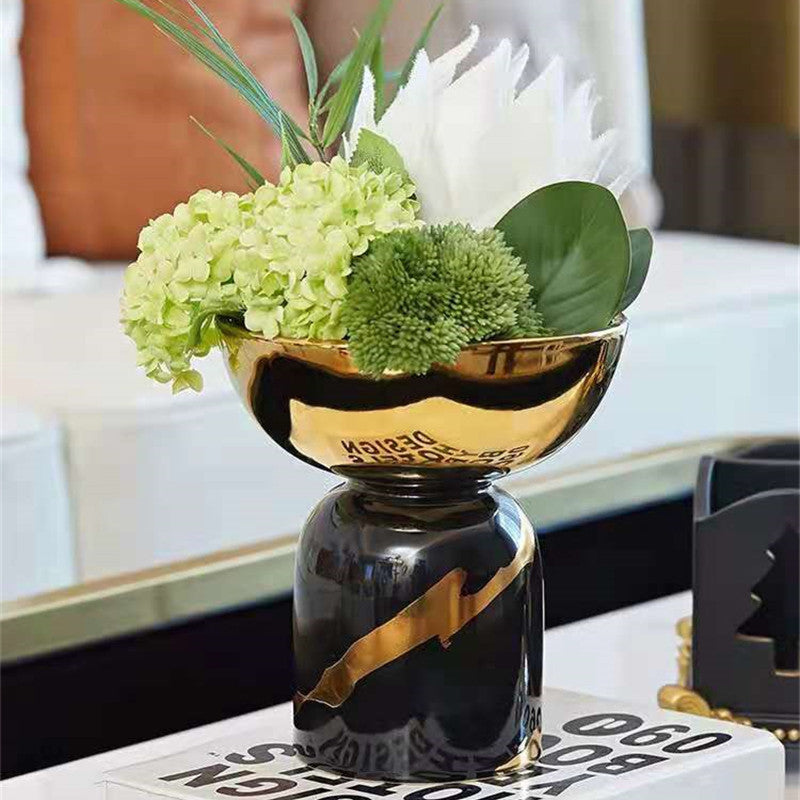Black Gold Ceramic Vase | Sleek and Modern Home Decor cabinet Sleek Contemporary Sophisticated Unique Elegant Decorative Trendy stylish Minimalist Artistic Luxury Designer tabletop table decor accessories tableware living room decor coffee table decor