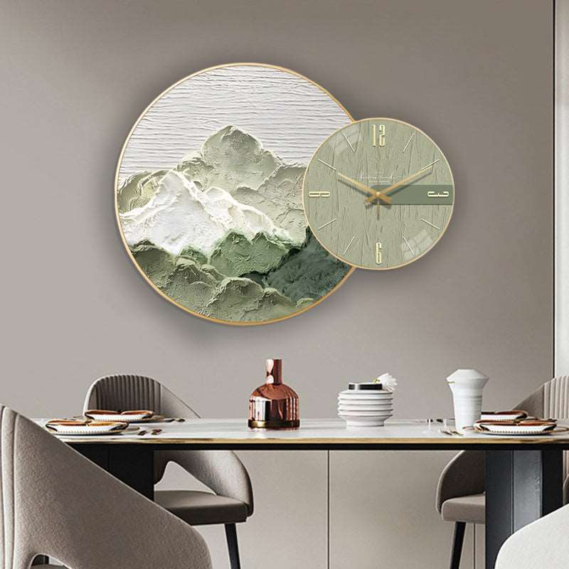 Wall Clock with Painting Mountain Round - Bliss Vie