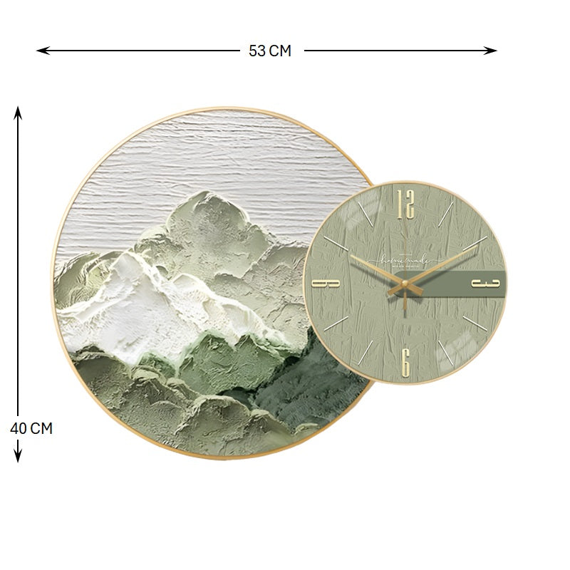 Wall Clock with Painting Mountain Round - Bliss Vie