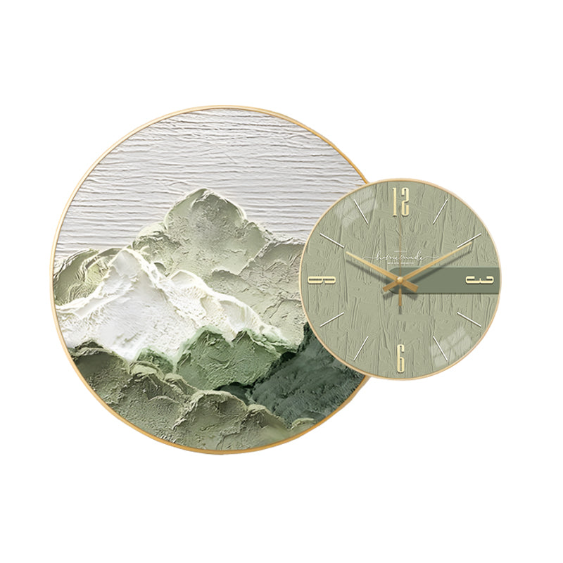 Wall Clock with Painting Mountain Round - Bliss Vie
