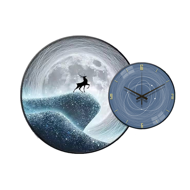 Wall Clock with Painting Moon Round - Bliss Vie