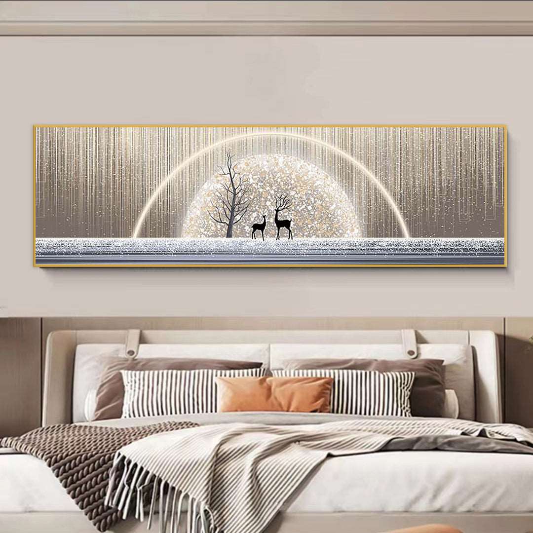 Deer with Moon background Wide Painting - Bliss Vie