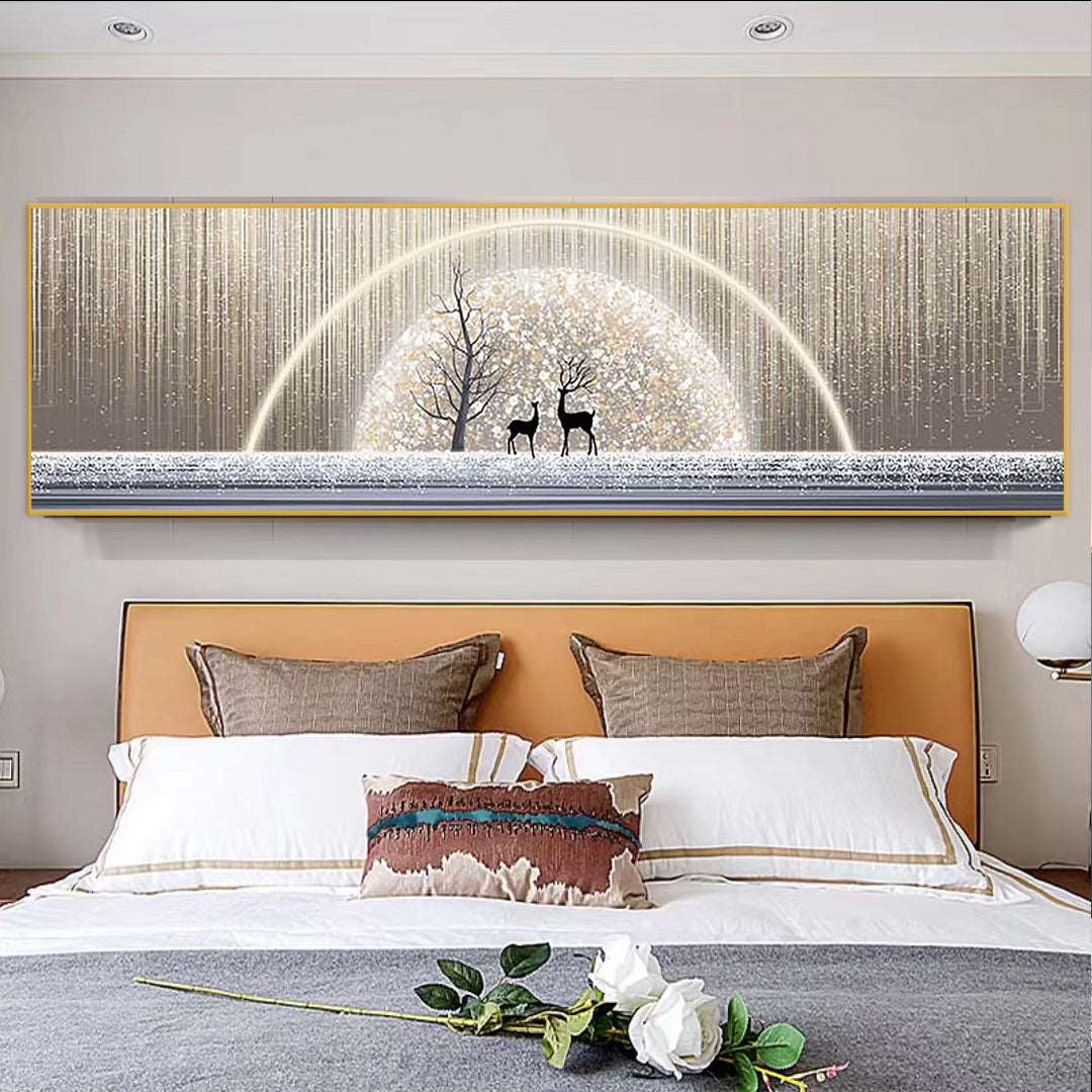 Deer with Moon background Wide Painting - Bliss Vie