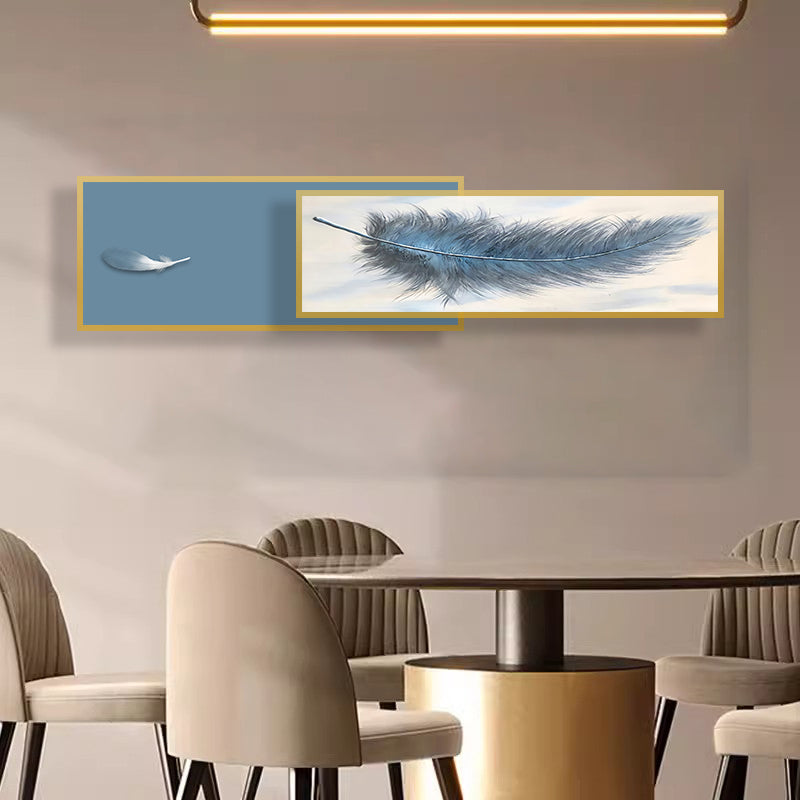Large Landscape Feather Wall Painting (150x40 cm) - Bliss Vie