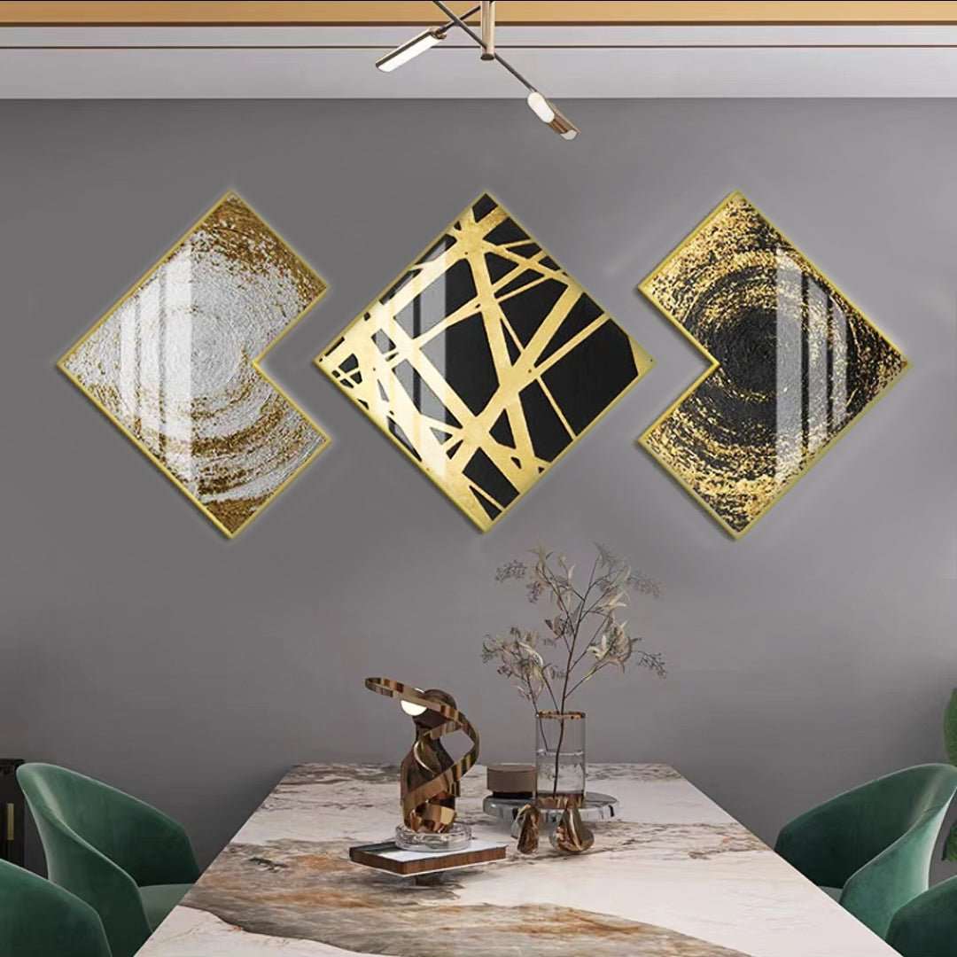 Black & Gold Wall Painting (50x50 cm - Set of 3) - Bliss Vie