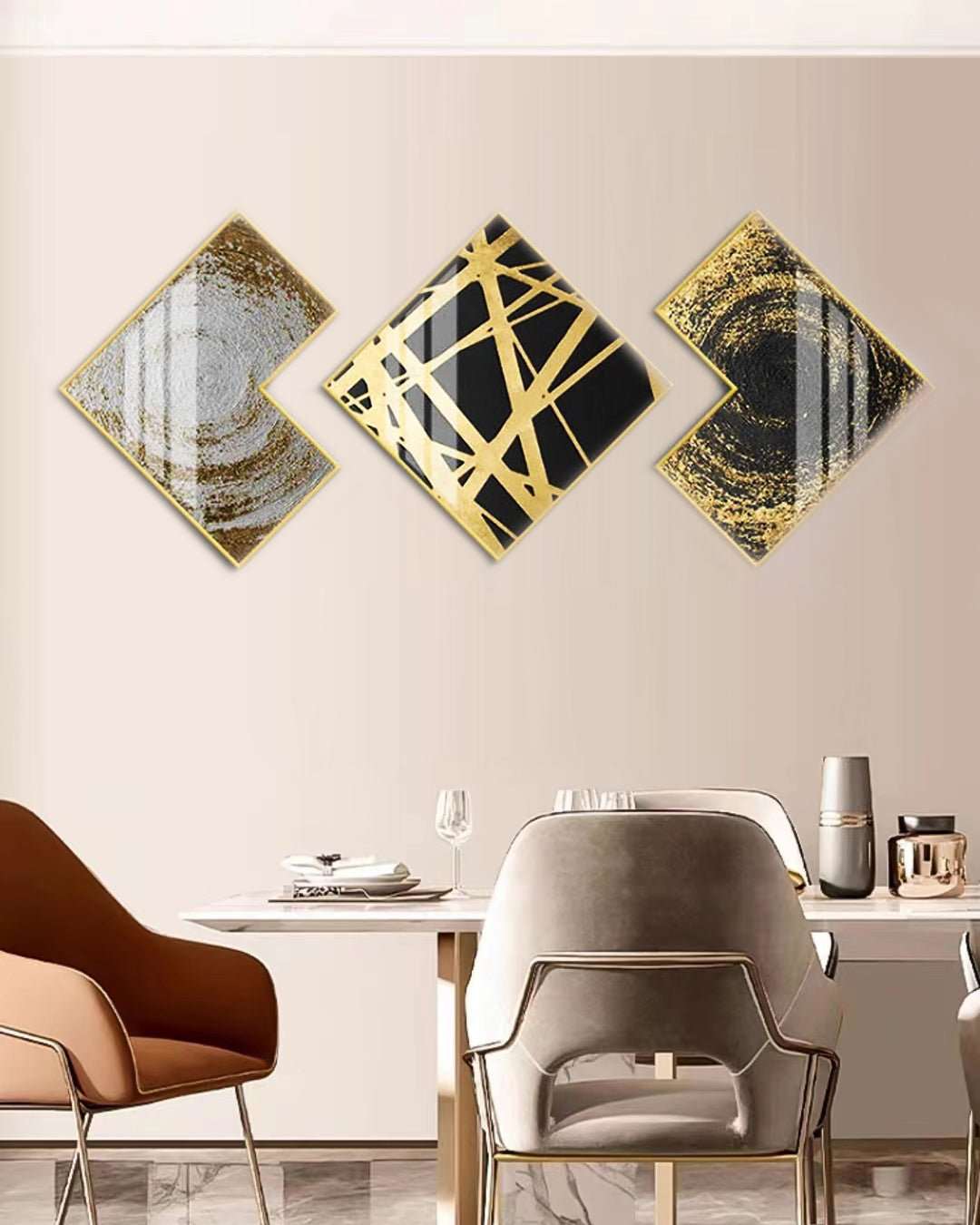 Black & Gold Wall Painting (50x50 cm - Set of 3) - Bliss Vie