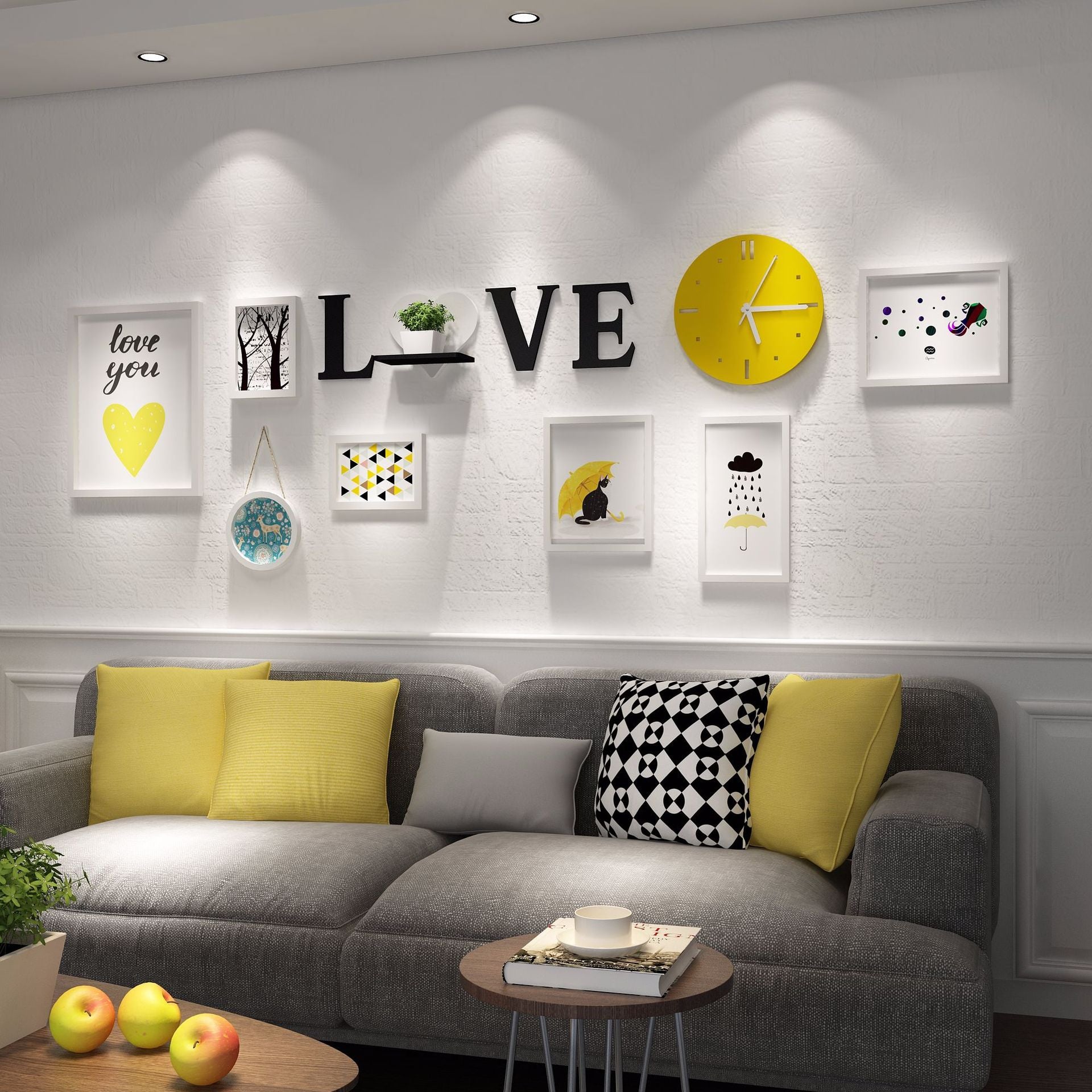 Modern Living Room Decorative Painting Photo frame Clock Set with LOVE - Bliss Vie