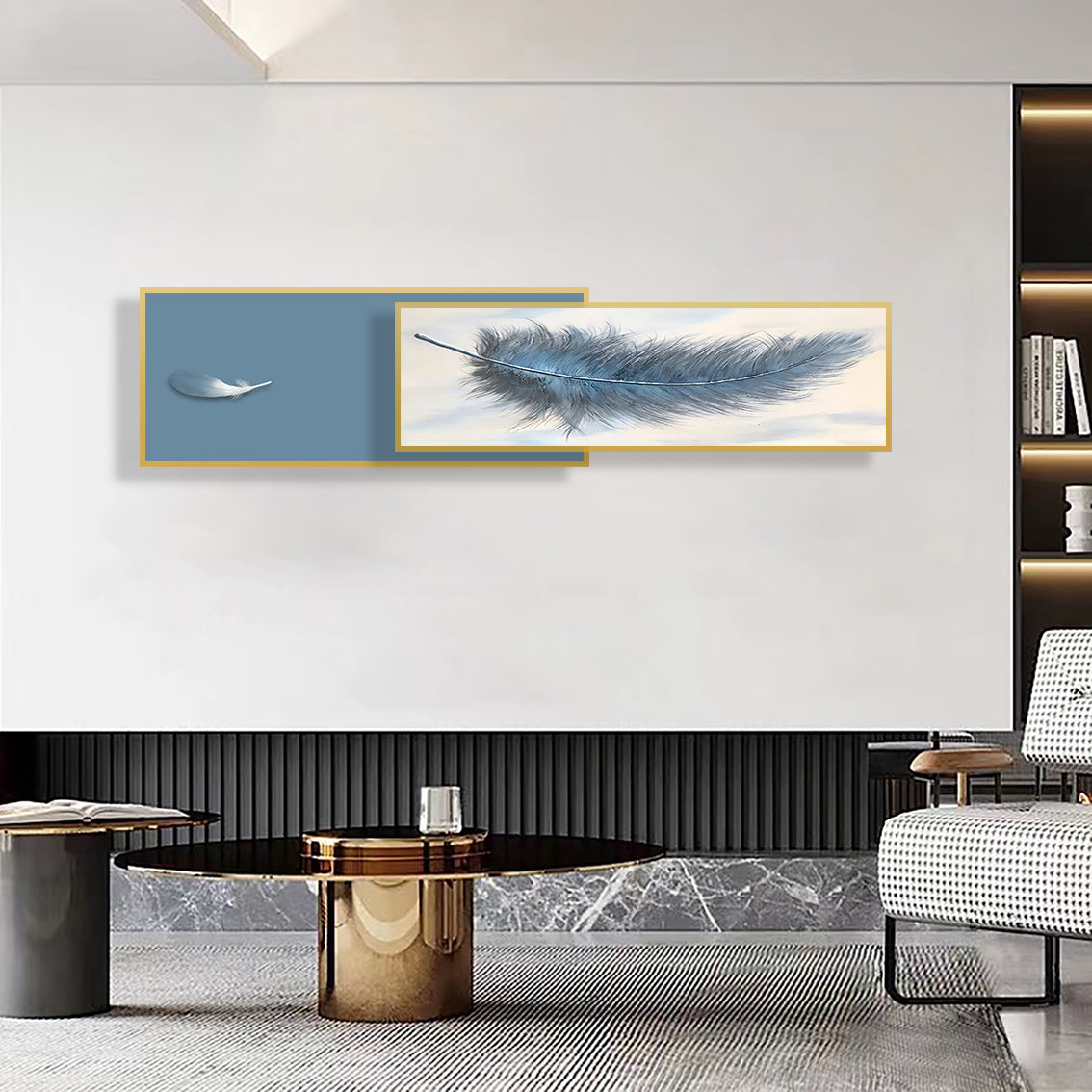 Large Landscape Feather Wall Painting (150x40 cm) - Bliss Vie
