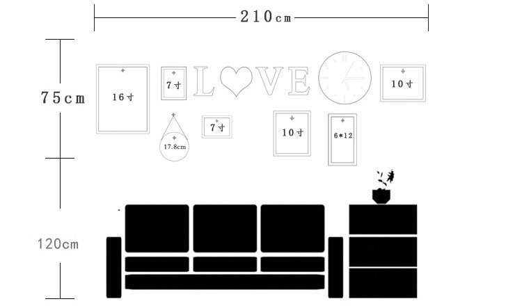 Modern Living Room Decorative Painting Photo frame Clock Set with LOVE - Bliss Vie