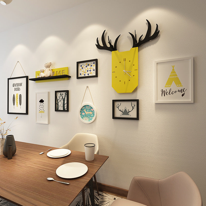 Modern Living Room Decorative Painting Photo frame Clock Set with Horns - Bliss Vie