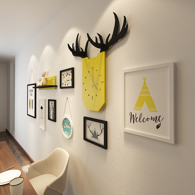 Modern Living Room Decorative Painting Photo frame Clock Set with Horns - Bliss Vie