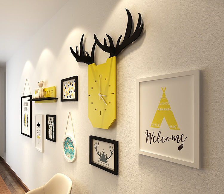 Modern Living Room Decorative Painting Photo frame Clock Set with Horns - Bliss Vie