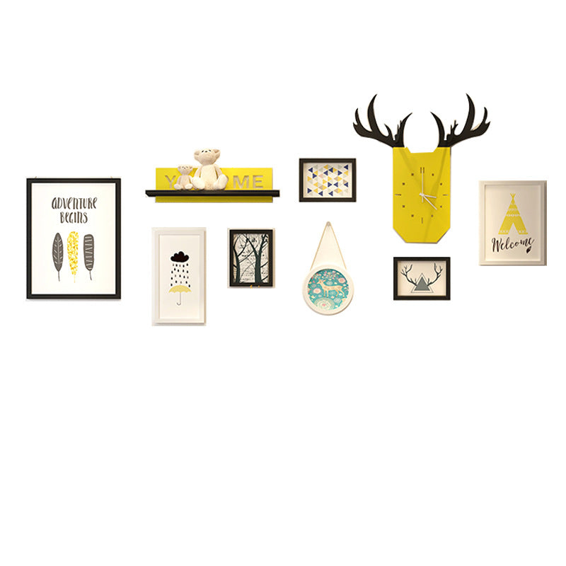 Modern Living Room Decorative Painting Photo frame Clock Set with Horns - Bliss Vie