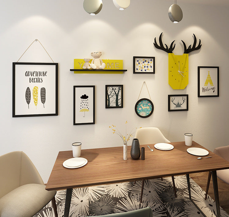 Modern Living Room Decorative Painting Photo frame Clock Set with Horns - Bliss Vie