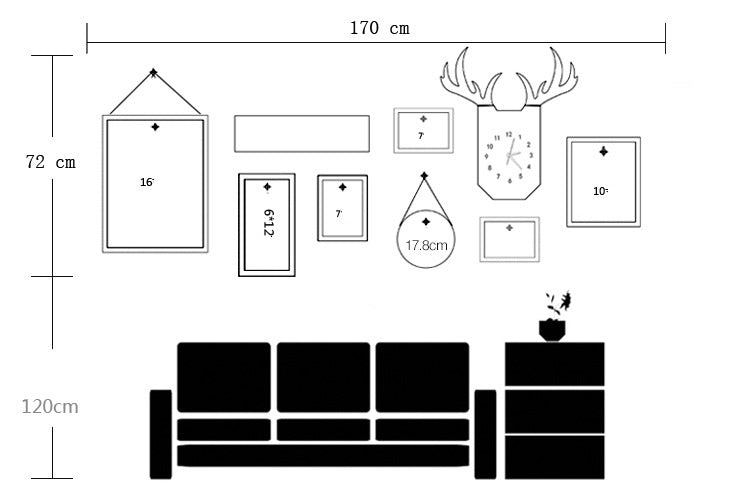 Modern Living Room Decorative Painting Photo frame Clock Set with Horns - Bliss Vie