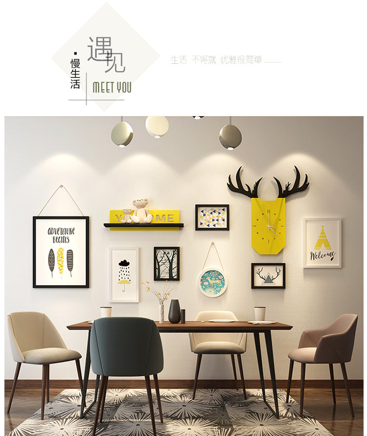 Modern Living Room Decorative Painting Photo frame Clock Set with Horns - Bliss Vie