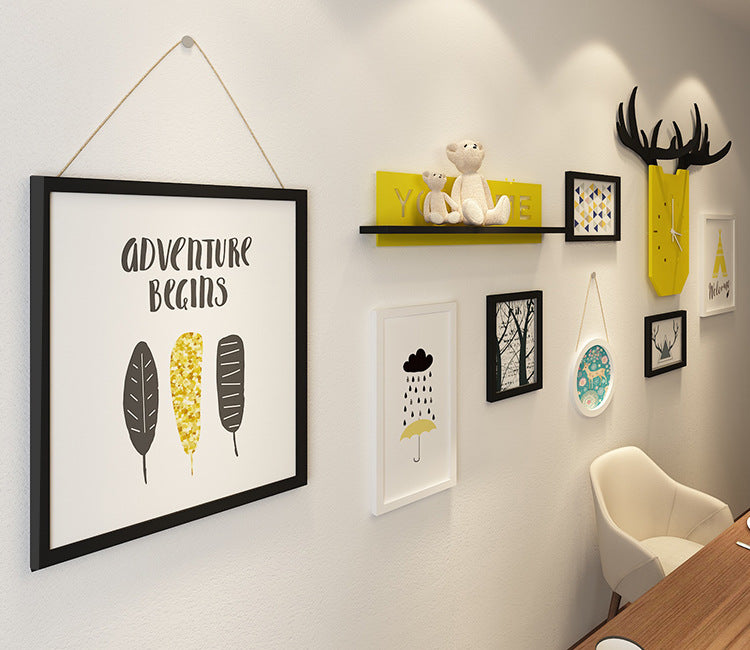 Modern Living Room Decorative Painting Photo frame Clock Set with Horns - Bliss Vie