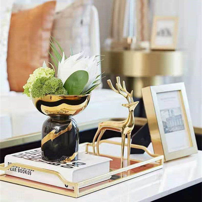 Black Gold Ceramic Vase | Sleek and Modern Home Decor cabinet Sleek Contemporary Sophisticated Unique Elegant Decorative Trendy stylish Minimalist Artistic Luxury Designer tabletop table decor accessories tableware living room decor coffee table decor