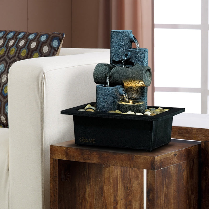 Tabletop Fountain with Lights and Pebbles | Home Decor cabinet Sleek Contemporary Sophisticated Unique Elegant Decorative Trendy stylish Minimalist Artistic Luxury Designer tabletop table decor accessories tableware living room decor coffee table decor