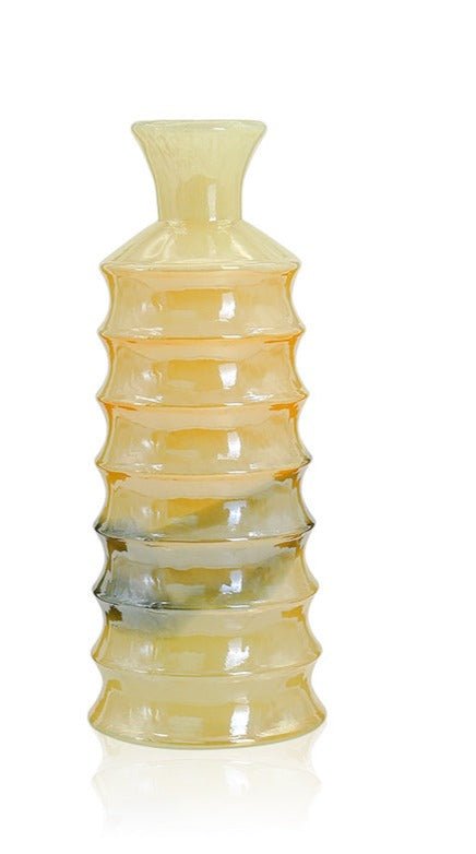 Beige Glass Vase Set - Versatile Elegance in Three Sizes Home Decor cabinet Sleek Contemporary Sophisticated Unique Elegant Decorative Trendy stylish Minimalist Artistic Luxury Designer tabletop table decor accessories tableware living room decor coffee table decor