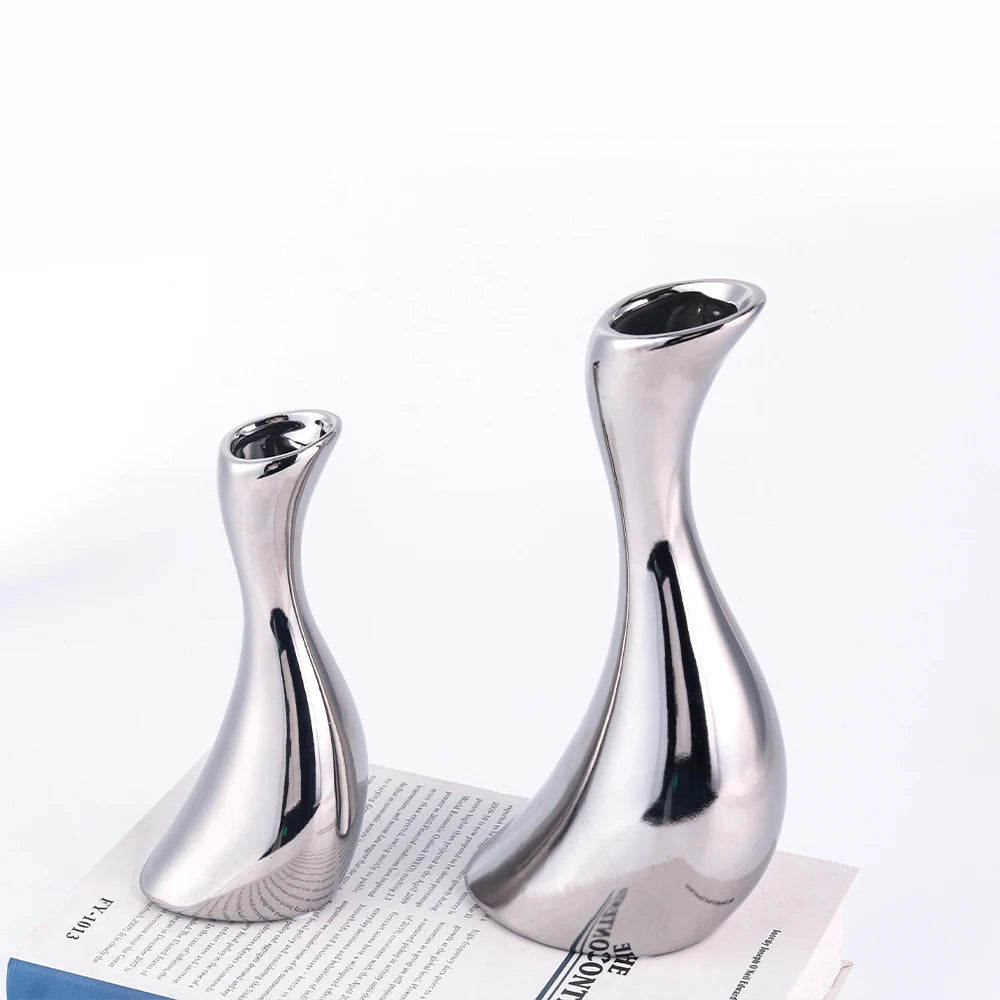 Elegant Nordic Silver Flower Vase - Stylish Vase Decor Home Decor cabinet Sleek Contemporary Sophisticated Unique Elegant Decorative Trendy stylish Minimalist Artistic Luxury Designer tabletop table decor accessories tableware living room decor coffee table decor