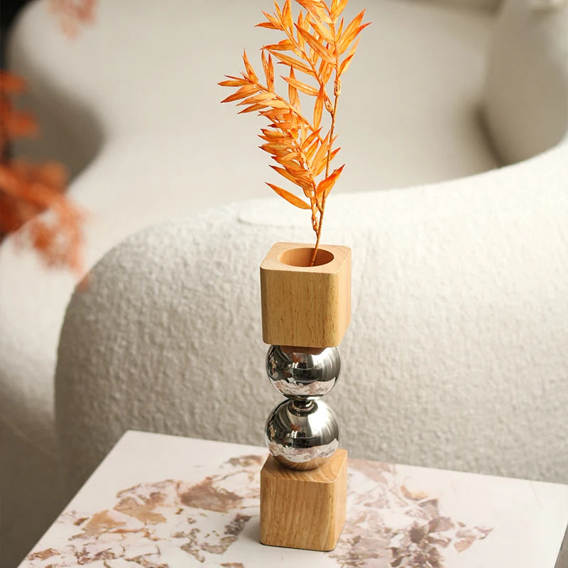 Nordic Style Modern Vase with Wooden Base - Minimalist Home Decor cabinet Sleek Contemporary Sophisticated Unique Elegant Decorative Trendy stylish Minimalist Artistic Luxury Designer tabletop table decor accessories tableware living room decor coffee table decor