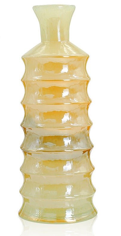 Beige Glass Vase Set - Versatile Elegance in Three Sizes Home Decor cabinet Sleek Contemporary Sophisticated Unique Elegant Decorative Trendy stylish Minimalist Artistic Luxury Designer tabletop table decor accessories tableware living room decor coffee table decor