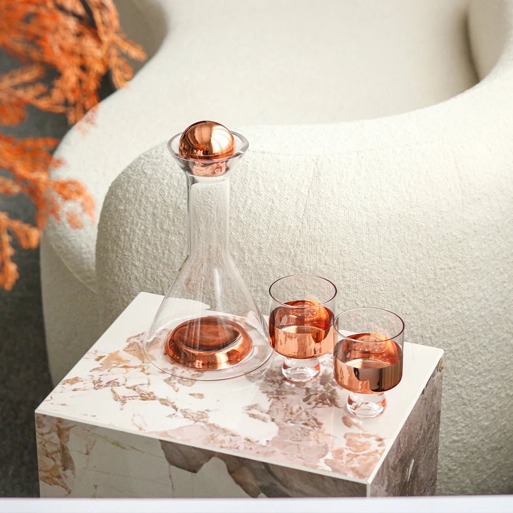 Nordic Style 3 Pcs Glass Decanters - Elegant Glassware Set Home Decor cabinet Sleek Contemporary Sophisticated Unique Elegant Decorative Trendy stylish Minimalist Artistic Luxury Designer tabletop table decor accessories tableware living room decor coffee table decor