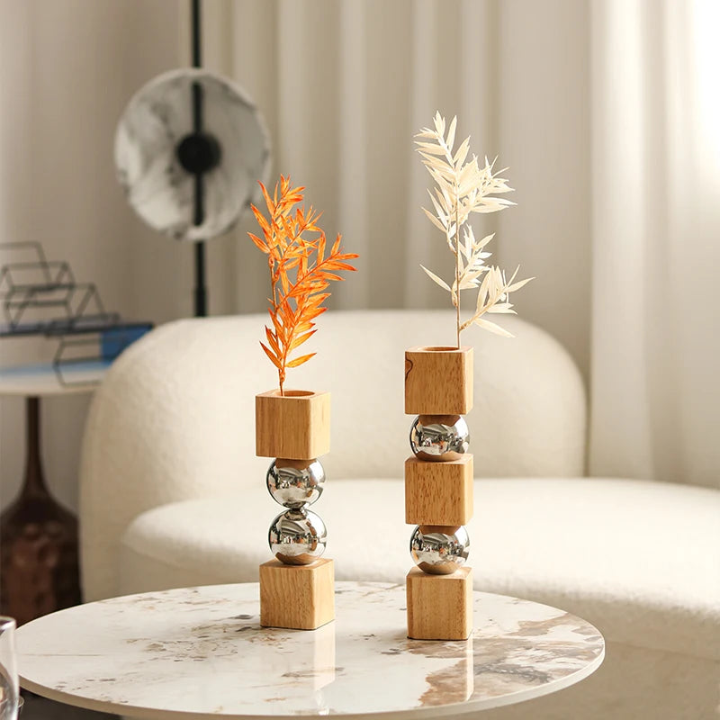 Nordic Style Modern Vase with Wooden Base - Minimalist Home Decor cabinet Sleek Contemporary Sophisticated Unique Elegant Decorative Trendy stylish Minimalist Artistic Luxury Designer tabletop table decor accessories tableware living room decor coffee table decor