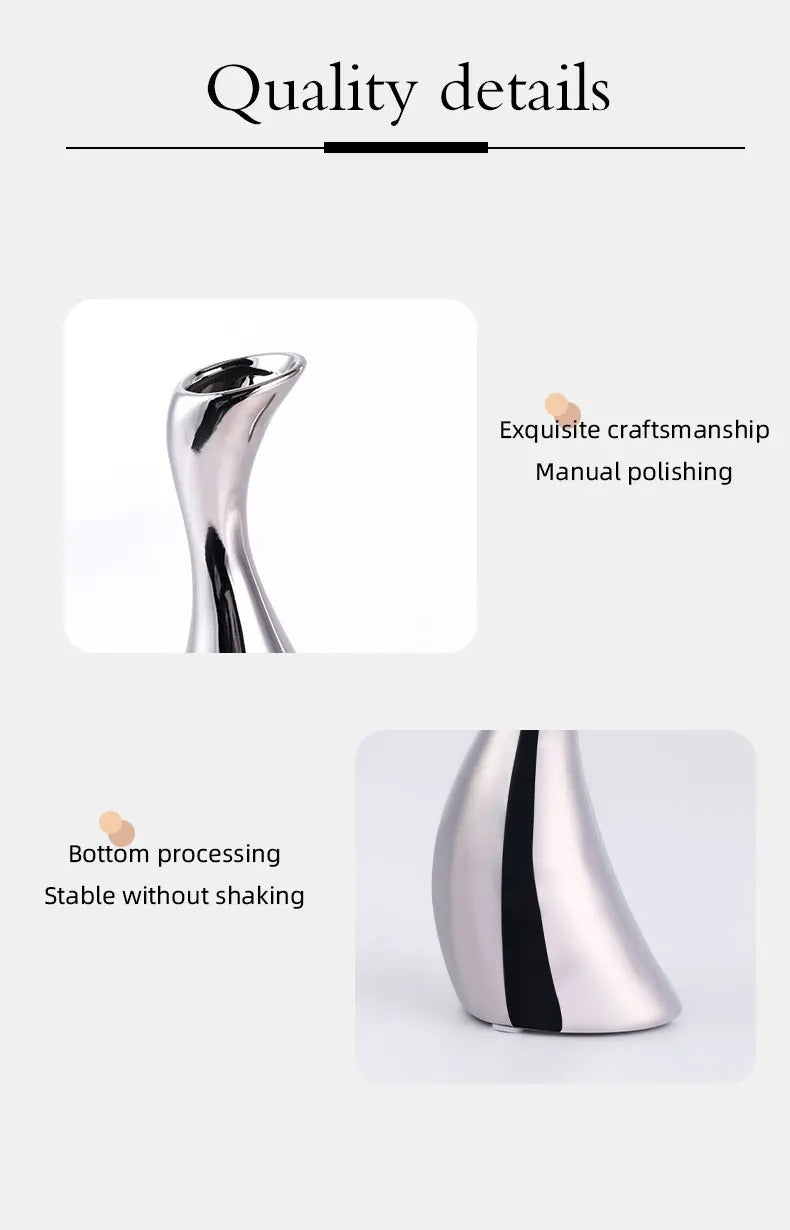 Elegant Nordic Silver Flower Vase - Stylish Vase Decor Home Decor cabinet Sleek Contemporary Sophisticated Unique Elegant Decorative Trendy stylish Minimalist Artistic Luxury Designer tabletop table decor accessories tableware living room decor coffee table decor