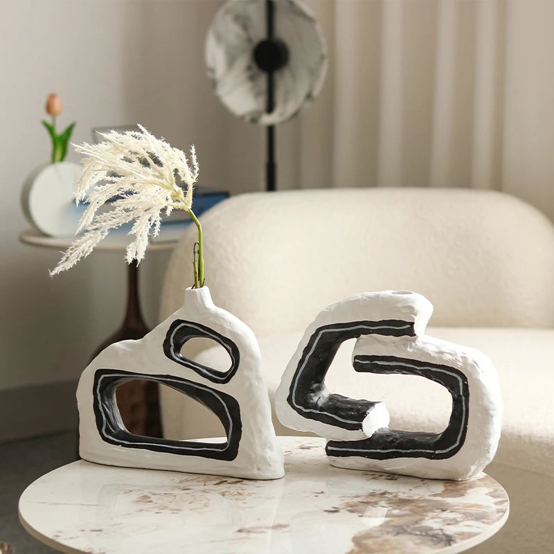 Eclectic Unique Black n White Black Vase - Artistic Vase Decor Home Decor cabinet Sleek Contemporary Sophisticated Unique Elegant Decorative Trendy stylish Minimalist Artistic Luxury Designer tabletop table decor accessories tableware living room decor coffee table decor